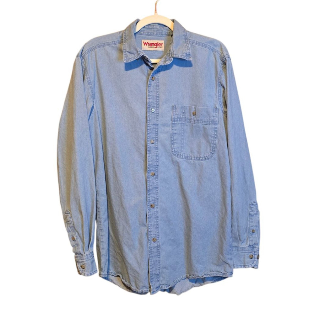 Men's Wrangler Light Blue Denim Casual Button Down Shirt‎ M